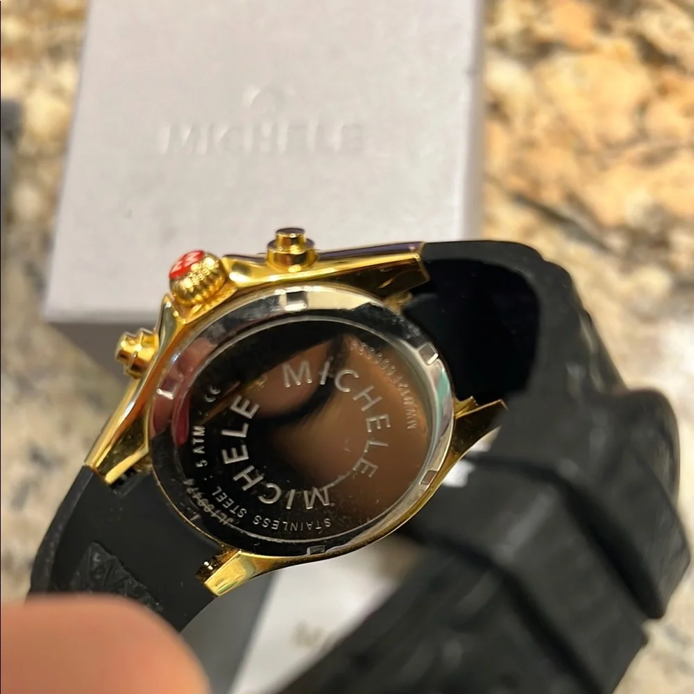 Michele Gold Chronograph with Black Strap - Picture 3 of 4